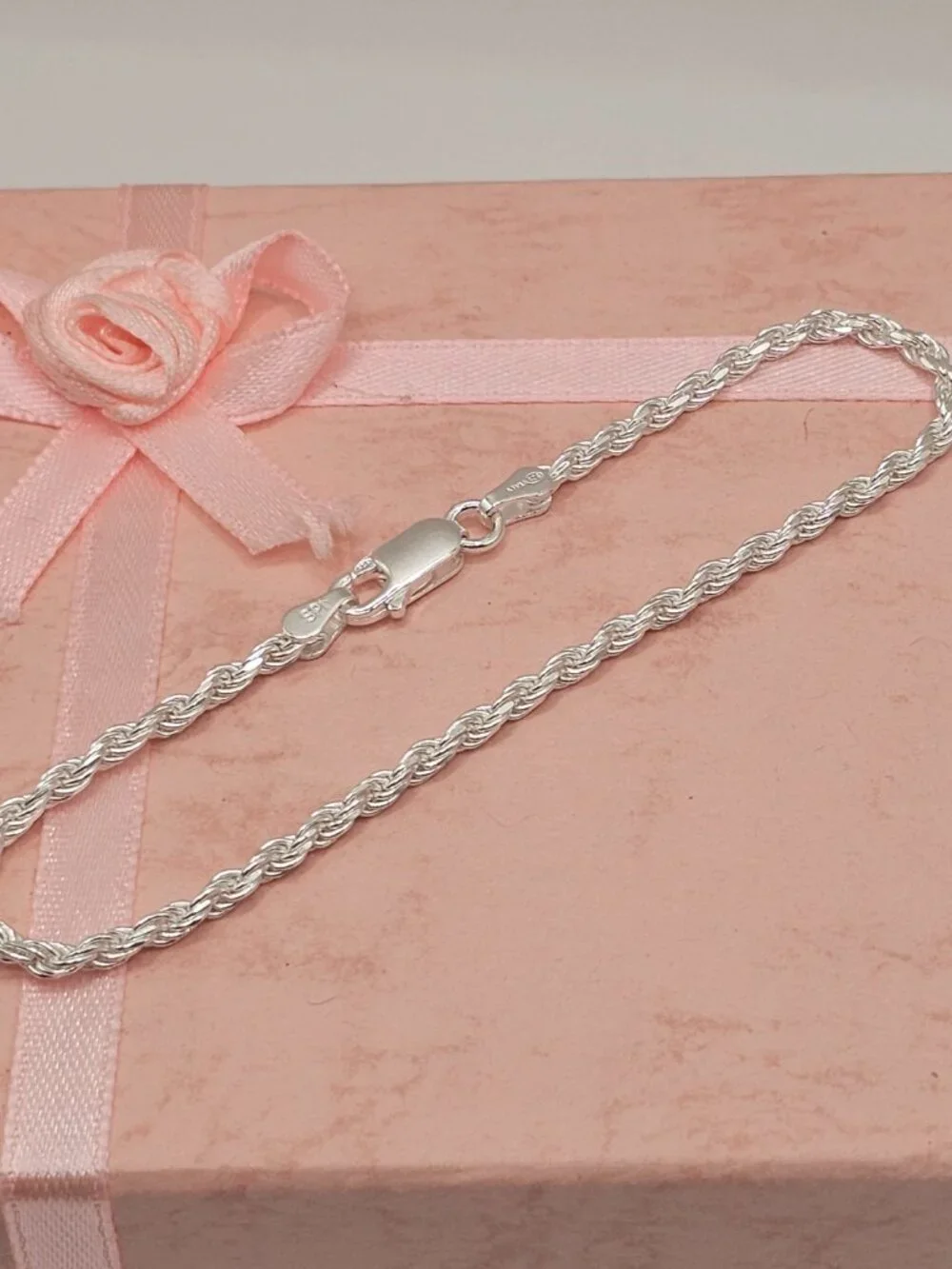 Sterling Silver 925 High Polished Diamond Cut Rope Bracelet 2.5mm 7 inches